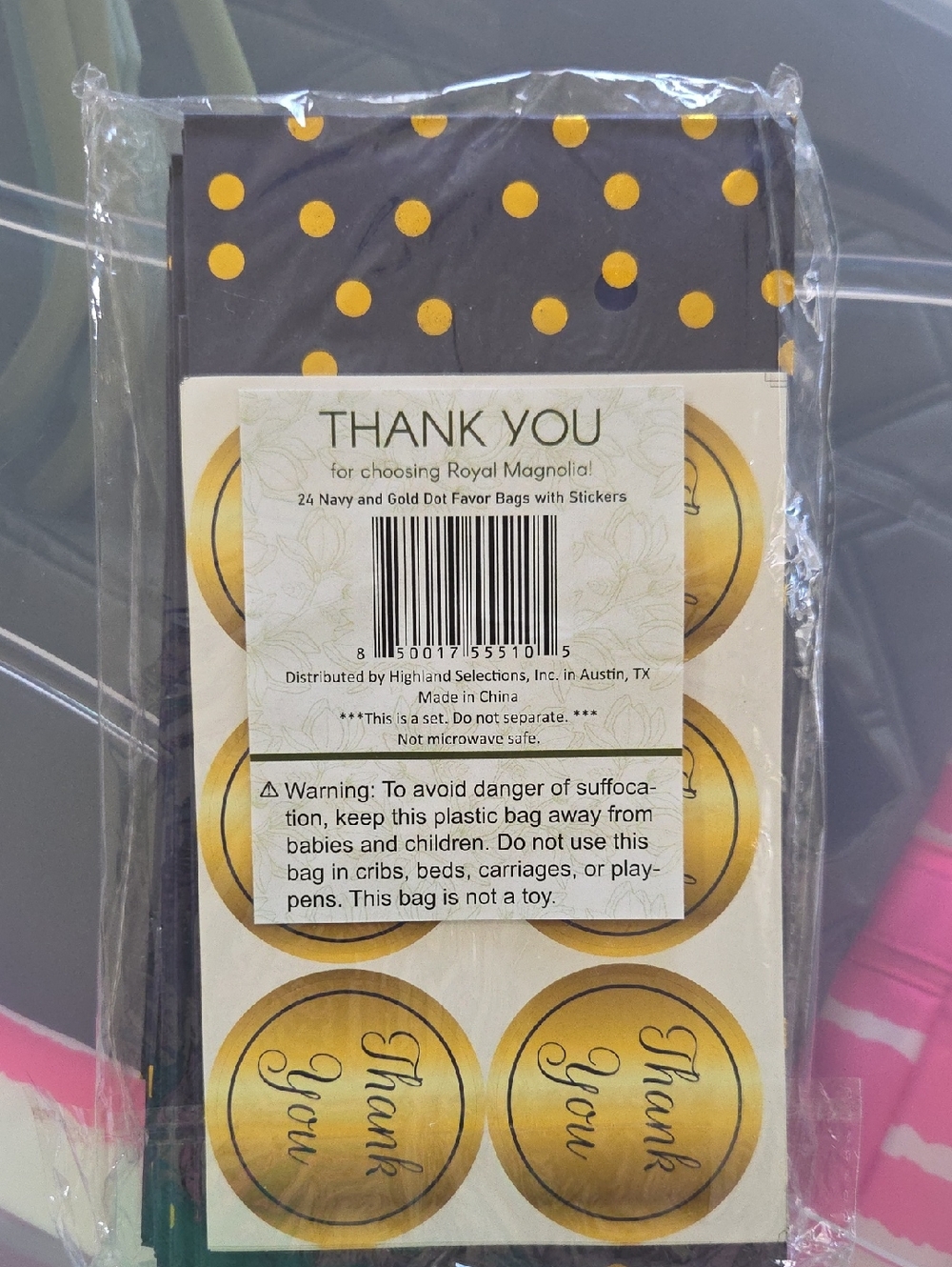 Magnolia Navy Gift Bags with Gold Polka Dots